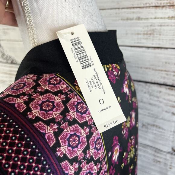 Chico's Duster Jacket size 4 6 0 Teal Purple Floral Bohemian Lagenlook Oversized - Picture 10 of 11